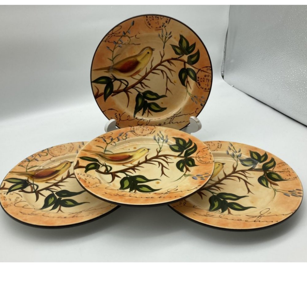 Set of 4 Pier 1 Bird Salad Dessert Lunch Plates 8.5" Handpainted Dolomite
